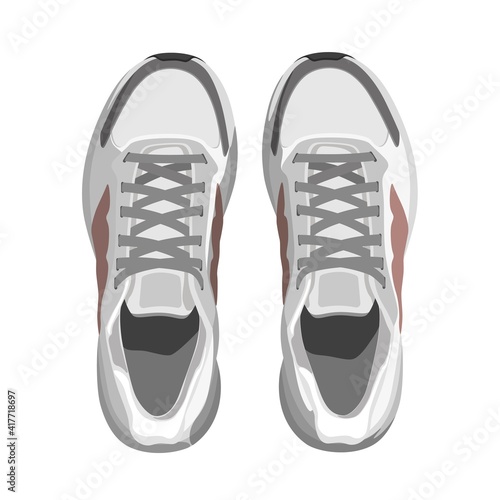 Light sneakers top view on white background. Sports shoes for running vector illustration.