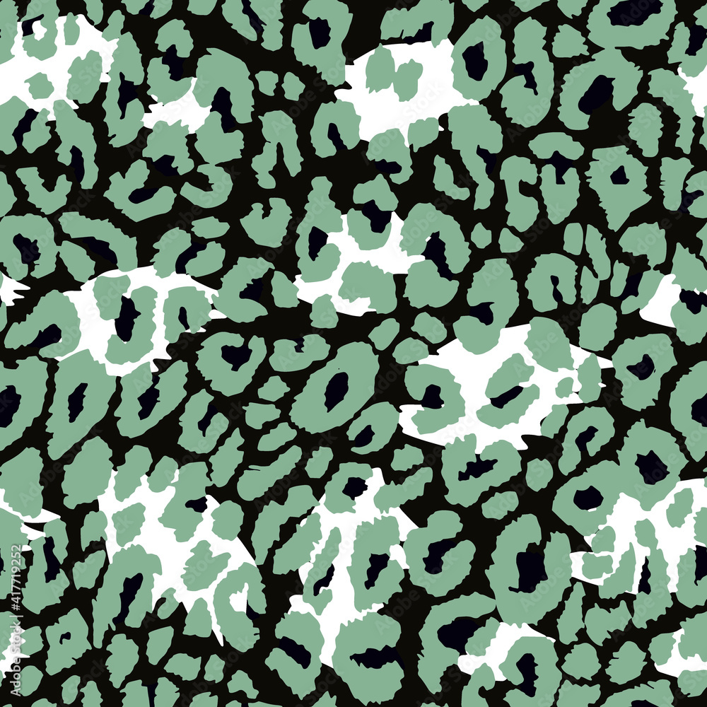 Naklejka premium Full seamless leopard cheetah texture animal skin pattern vector. Green design for textile fabric printing. Suitable for fashion use.