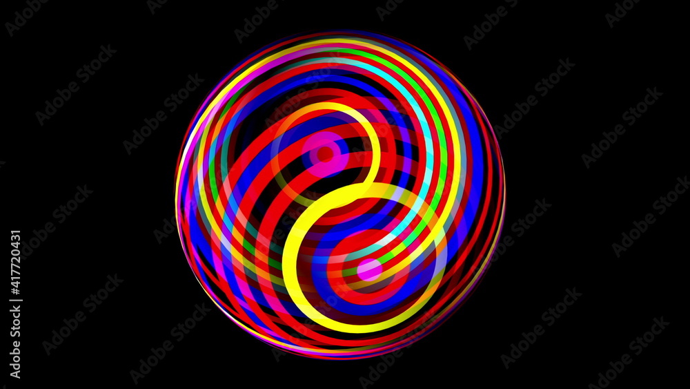 3D illustration of Colorful sphere over black 3D illustration of Colorful sphere over black