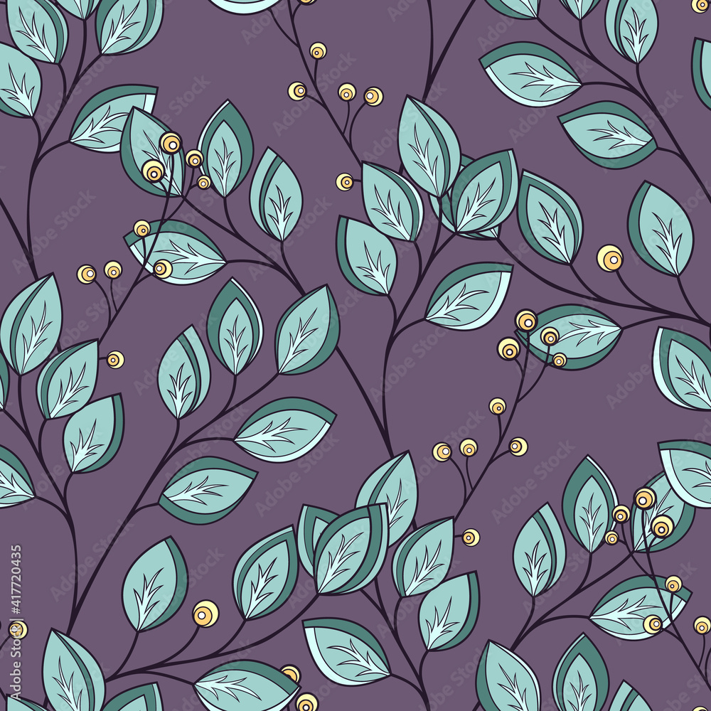 Seamless Pattern with Abstract Flowers and Leaves. Endless Texture with Floral Motifs. Nature Inspired Abstract Elements. Fabric Textile, Wrapping Paper, Wallpaper. Vector Contour Illustration Seamless Pattern with Abstract Flowers and Leaves. Endless Texture with Floral Motifs. Nature Inspired Abstract Elements. Fabric Textile, Wrapping Paper, Wallpaper. Vector Contour Illustration