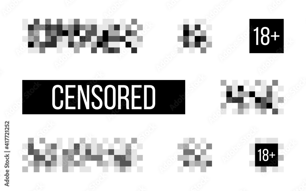 Censored signs on white backdrop. Rectangle censor template. Censorship pixel effect. Censure mosaic design. Blurry pixel symbol. Vector illustration Censored signs on white backdrop. Rectangle censor template. Censorship pixel effect. Censure mosaic design. Blurry pixel symbol. Vector illustration
