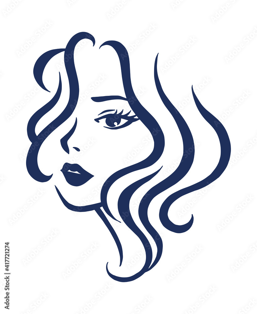 Abstract logo style illustration of a young woman's face. Freehand digital drawing of a girl. Abstract logo style illustration of a young woman's face. Freehand digital drawing of a girl.