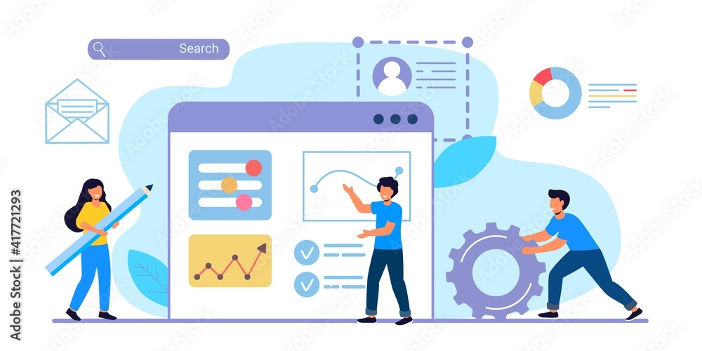 Building website project as programming homepage process Tiny person Vector illustration concepts for website and mobile website development Abstract design work activity and web elements layout Building website project as programming homepage process Tiny person Vector illustration concepts for website and mobile website development Abstract design work activity and web elements layout