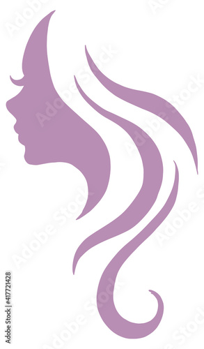 Abstract logo style art of a woman's silhouette. Side profile clipart of a girl with long hair
