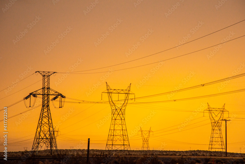 USA, California. Electric transmission tower.