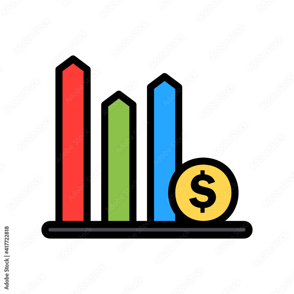Growth chart vector illustration icon in filled line style about marketing and growth for any projects Growth chart vector illustration icon in filled line style about marketing and growth for any projects