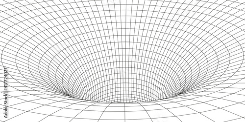 Tunnel or wormhole. Digital 3d wireframe tunnel. 3D tunnel grid. Network cyber technology. Surrealism. Vector illustration.