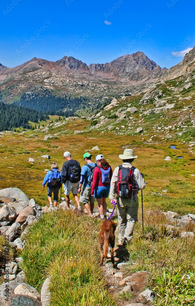 Hikers in the Rocky Mountains on Colorado's Lost Man Trail near Aspen Hikers in the Rocky Mountains on Colorado's Lost Man Trail near Aspen