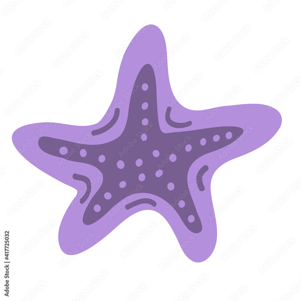 Vector illustration of a starfish. Hand drawing of purple starfish in flat style Vector illustration of a starfish. Hand drawing of purple starfish in flat style