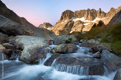 USA, California, Inyo National Forest. The Minarets and rapids in a stream.
