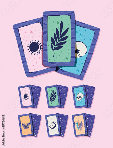 set of esoteric cards on a pink background