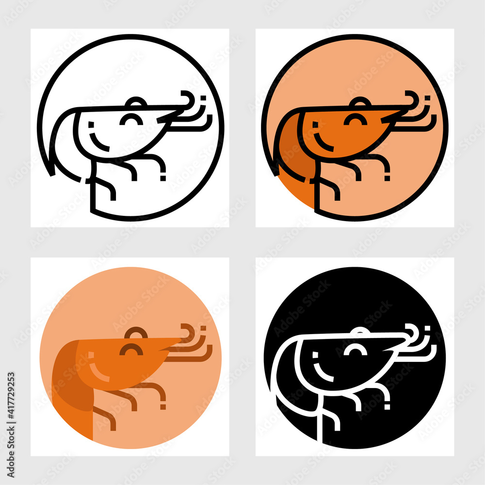 shrimp icon vector design in filled, thin line, outline and flat style. shrimp icon vector design in filled, thin line, outline and flat style.