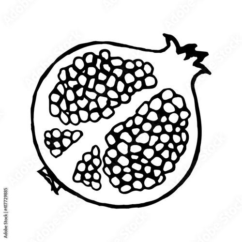 Pomegranate's slice with seeds. Vector illustration isolated on a white background