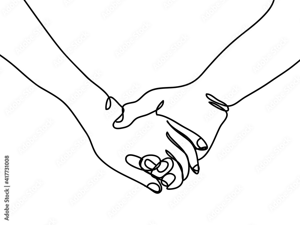 hand drawn continuous line of couple holding hands. poster art print. vector illustration hand drawn continuous line of couple holding hands. poster art print. vector illustration