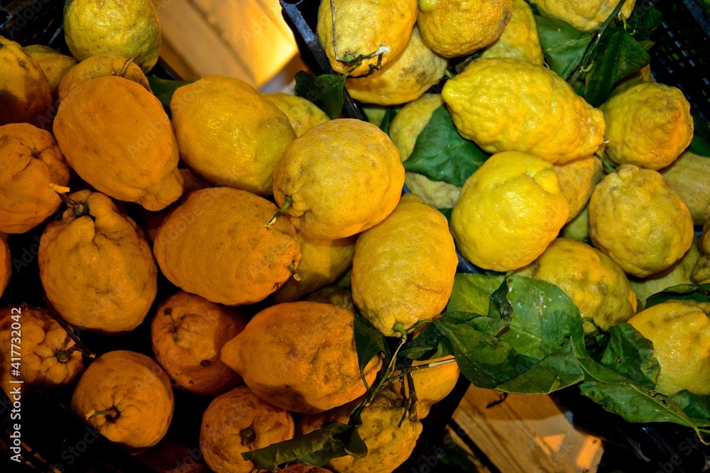 Fresh lemons on the market of Sorrento, Italy 