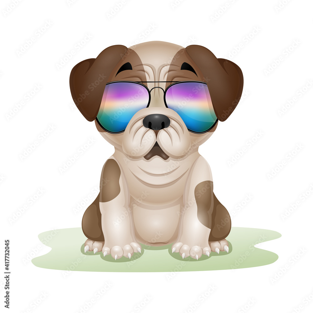 Cute puppy pug cartoon in sunglasses