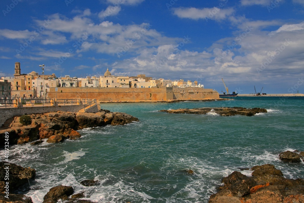 Apulia, Italy. View of town Monopoli from the sea. 
