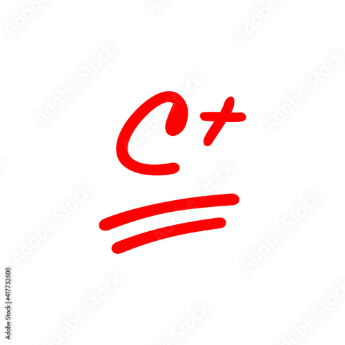 C plus letter grade, red color exam score, hand drawn illustration - Vector