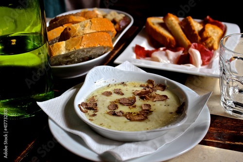 Typical Tuscan dish with black truffles 