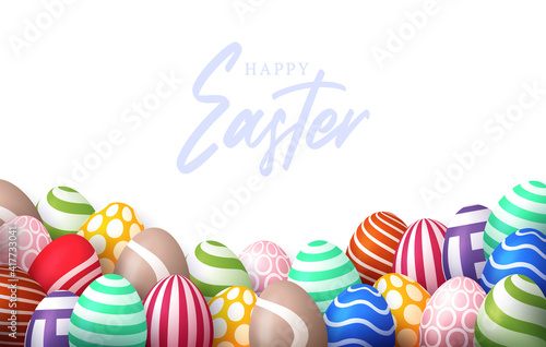Easter 2021 poster with empty space. Banner template with Easter eggs on the background. Promotion sale and shopping template for Easter. Vector illustration. Isolated 3d easter eggs