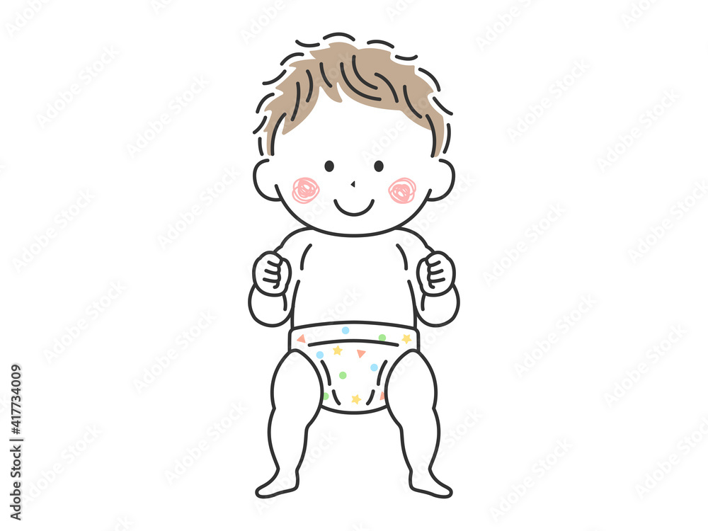 立っているご機嫌な赤ちゃんのイラスト 立っているご機嫌な赤ちゃんのイラスト