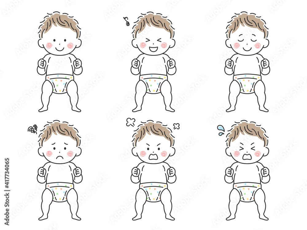 立っている赤ちゃんのイラストセット