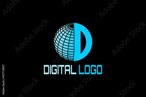 3D vector logo element with Globe illustration and Initials "D". Usable for digital logos and general technology.
