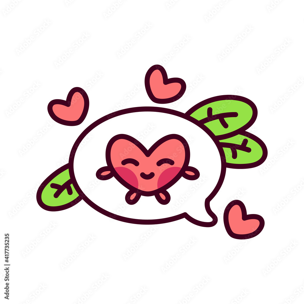 Happy heart cartoon with leaves. Valentines day - Vector Happy heart cartoon with leaves. Valentines day - Vector