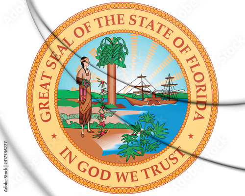 3D Seal of Florida (1900-1985), USA. 3D Illustration.