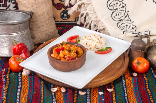 Ready-to-serve meals cooked on a white plate photo