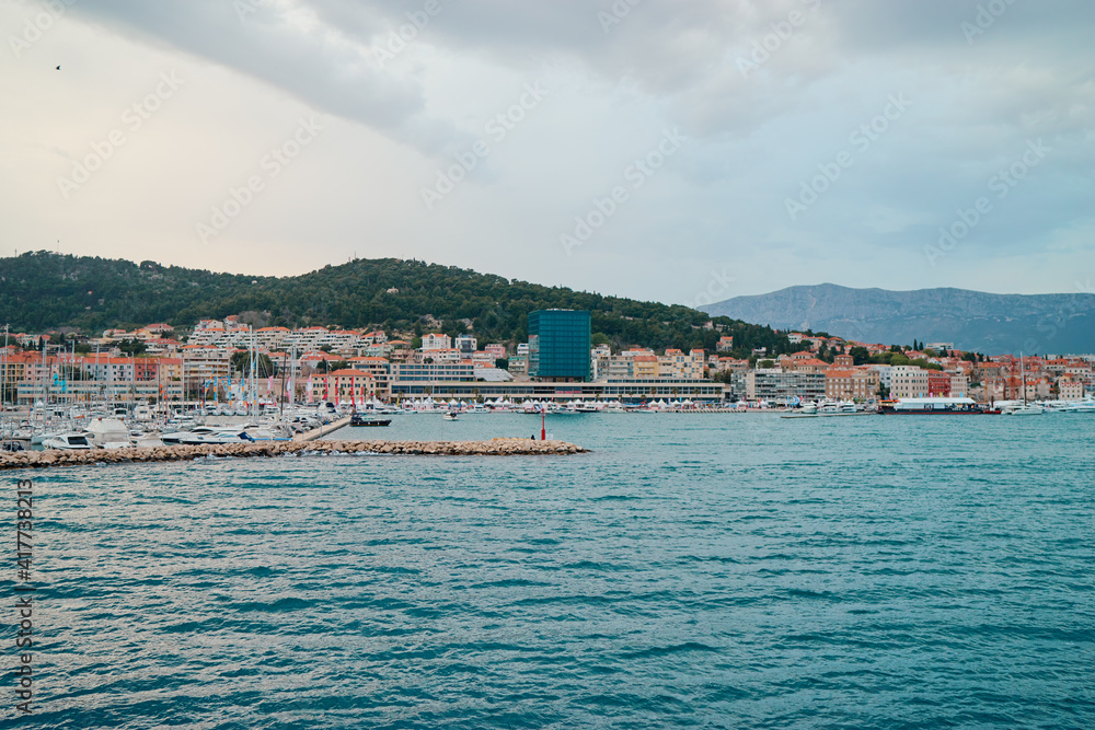 Fototapeta premium Split old town sea promenade and harbour, Croatia.