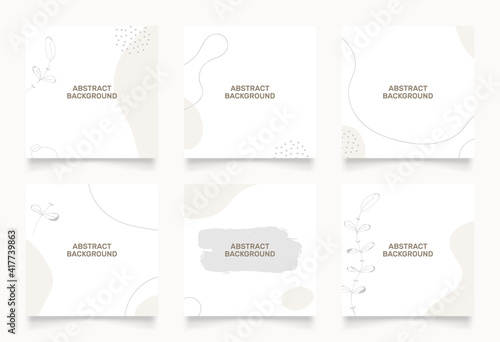 abstract background design for social media insta story feed post. grey white brown floral scribble shape hand drawn object. copy space for text. instagram square flyer banner