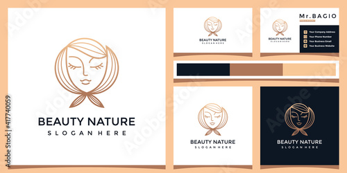 Luxury beauty woman logo with business card template