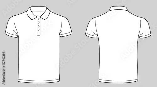 Blank white collar t-shirt template. Front and back view