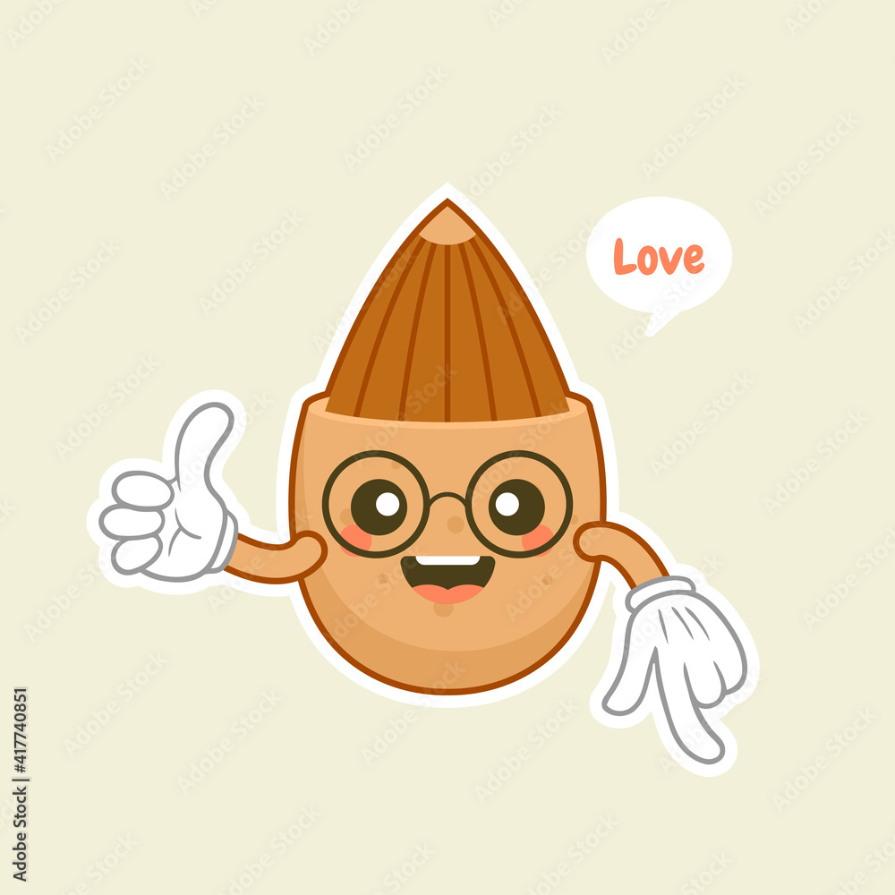 Cute happy almond character set. Funny nut emoticon in flat style. Brown almond emoji vector illustration. Healthy vegetarian food Cute happy almond character set. Funny nut emoticon in flat style. Brown almond emoji vector illustration. Healthy vegetarian food