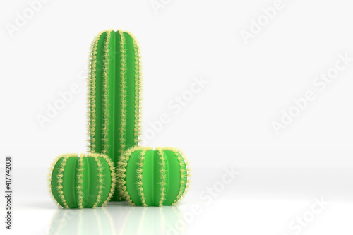 Abstract concept on the topic of the male penis. Three different green cacti with thorns as the concept of infertility and abstinence. 3d illustration