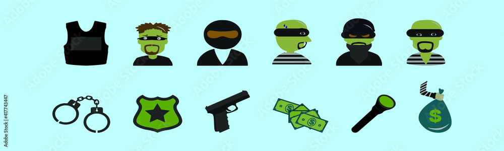 set of criminal cartoon icon design template in various models. vector illustration isolated on blue background set of criminal cartoon icon design template in various models. vector illustration isolated on blue background