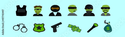 set of criminal cartoon icon design template in various models. vector illustration isolated on blue background