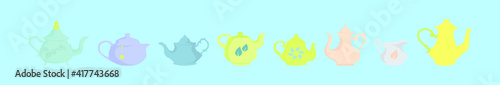 set of cute tea pot collection cartoon icon design template with various models. vector illustration isolated on blue background