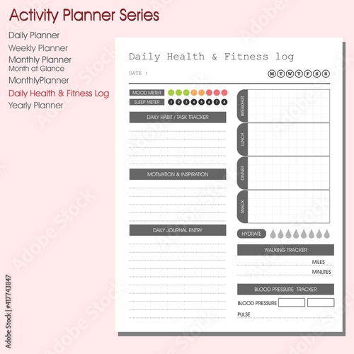 Daily Health and Fitness log, activity planner