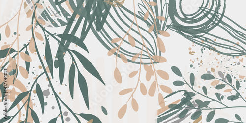 Trendy bohemian abstract square art templates with floral and geometric elements. For social media posts, mobile apps, banners design and web/internet ads. Fashion backgrounds. Boho style background