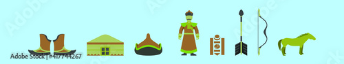 set of mongol cartoon icon design template with various models. vector illustration isolated on blue background