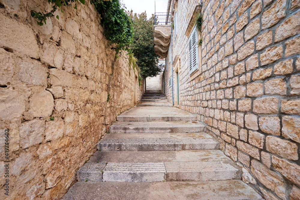 Brick stairs in old town Hvar.