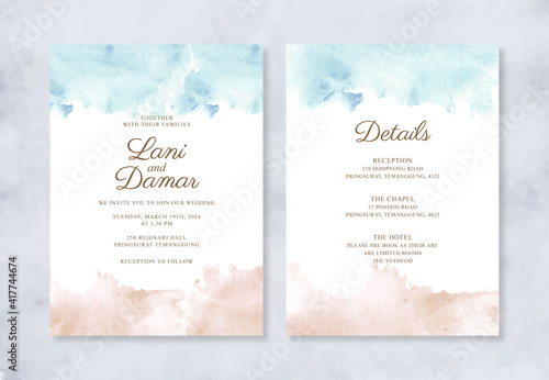 Wedding invitation template with watercolor stain