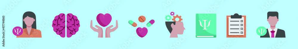 set of psychologist cartoon icon design template with various models. vector illustration isolated on blue background set of psychologist cartoon icon design template with various models. vector illustration isolated on blue background