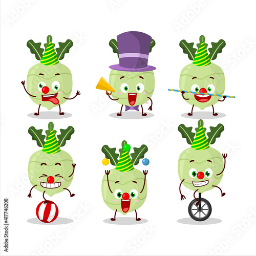 Cartoon character of kohlrabi with various circus shows