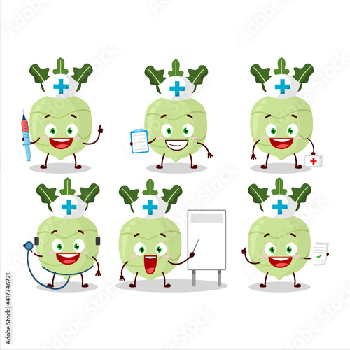 Doctor profession emoticon with kohlrabi cartoon character