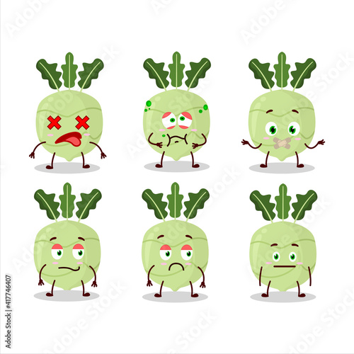 Kohlrabi cartoon in character with nope expression