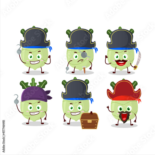 Cartoon character of kohlrabi with various pirates emoticons