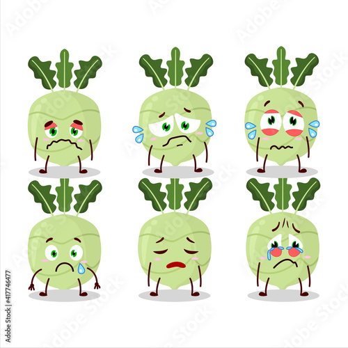 Kohlrabi cartoon in character with sad expression